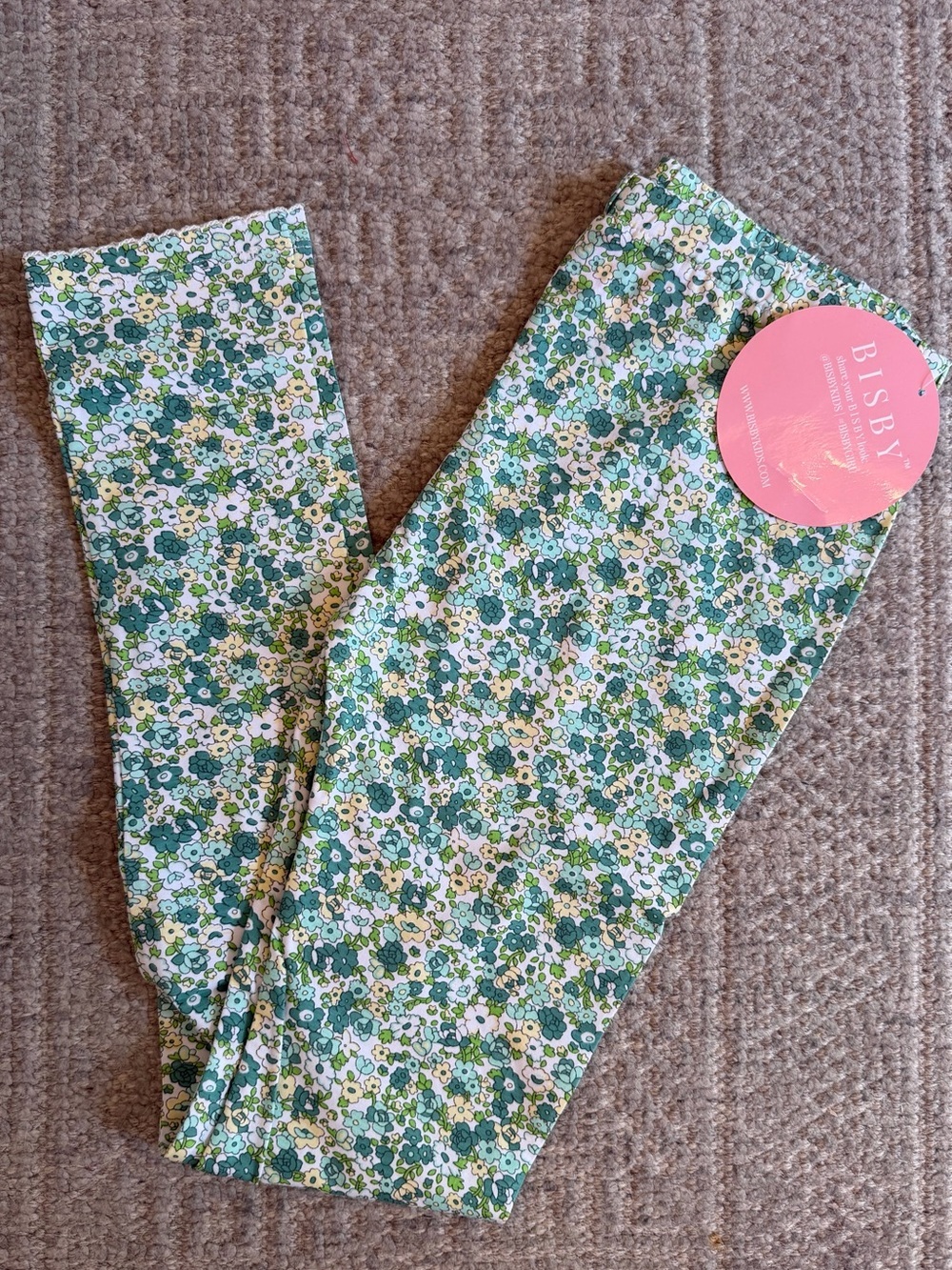 NWT Bisby Girls' Green Floral Leggings size 10